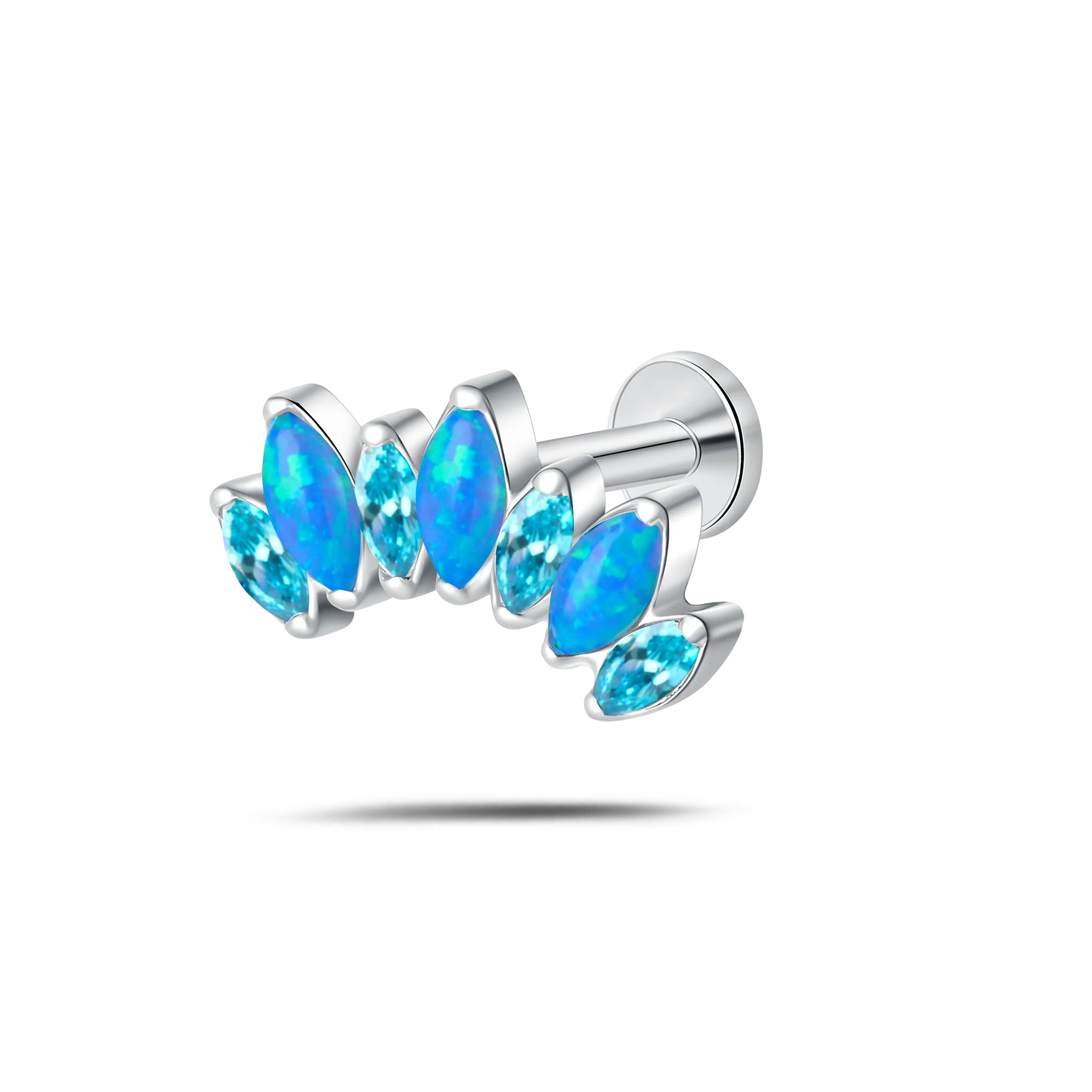 Piercing orecchio corona delux blu opale in argento