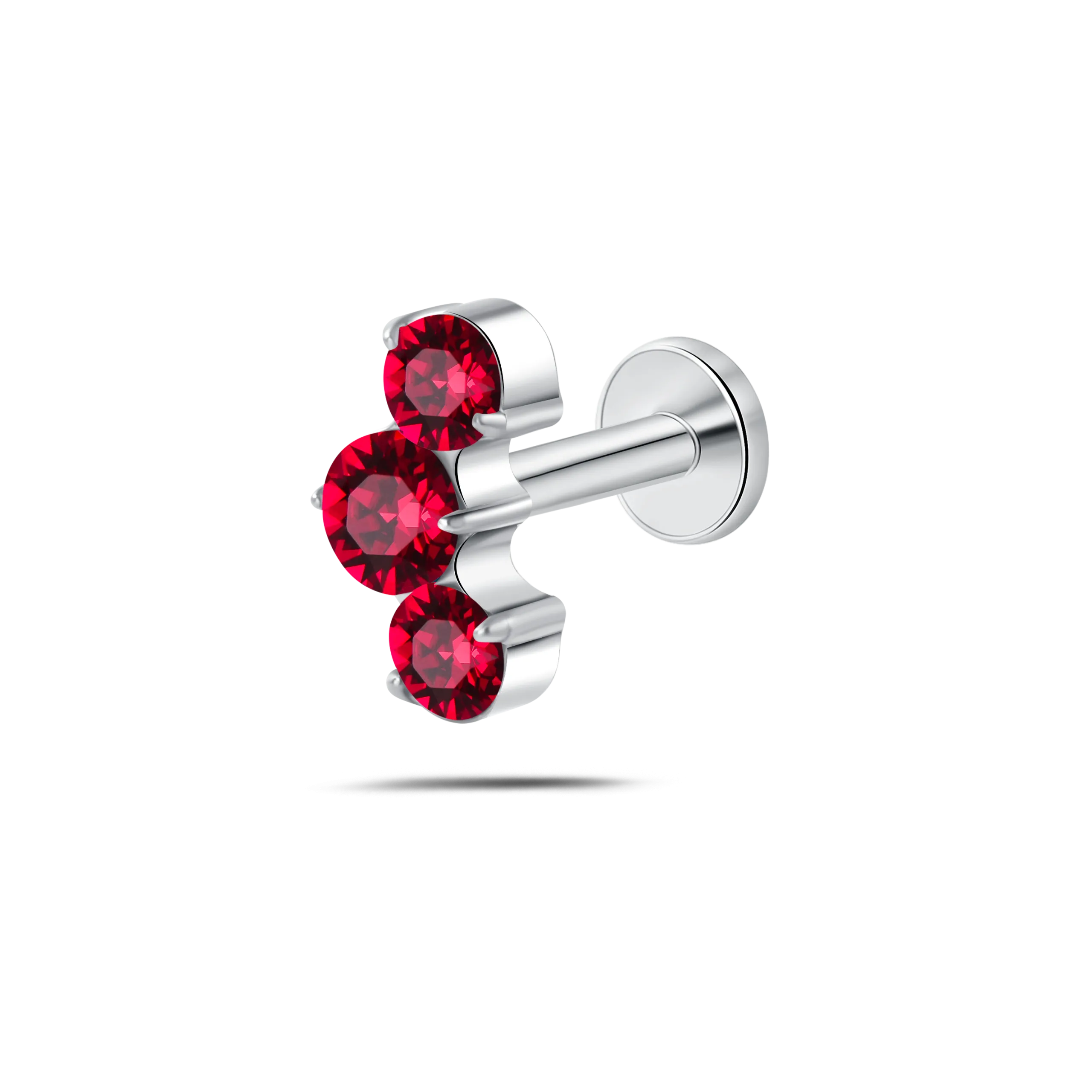 Piercing orecchio/naso/bocca tre diamanti rossi in argento