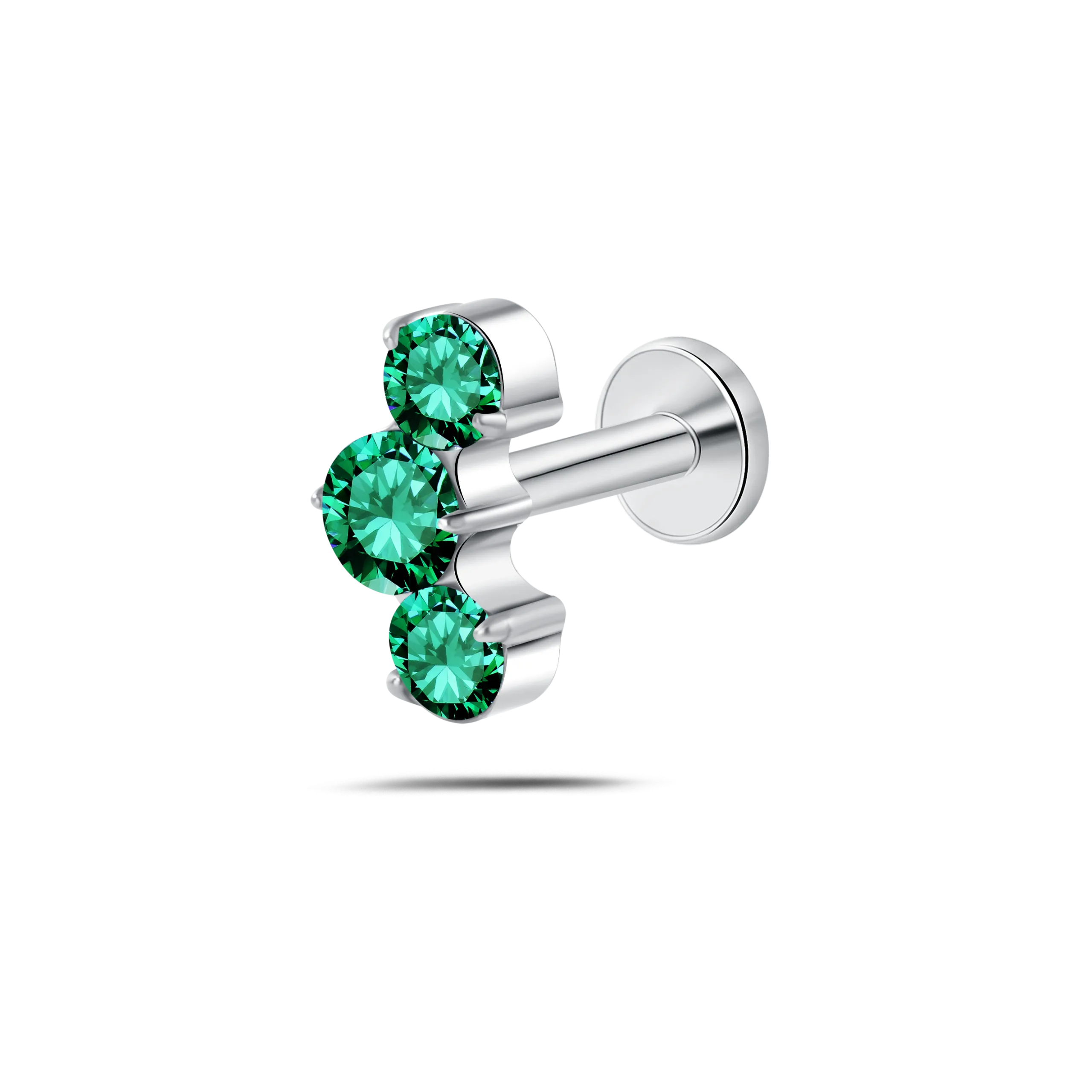 Piercing orecchio/naso/bocca tre diamanti verdi in argento