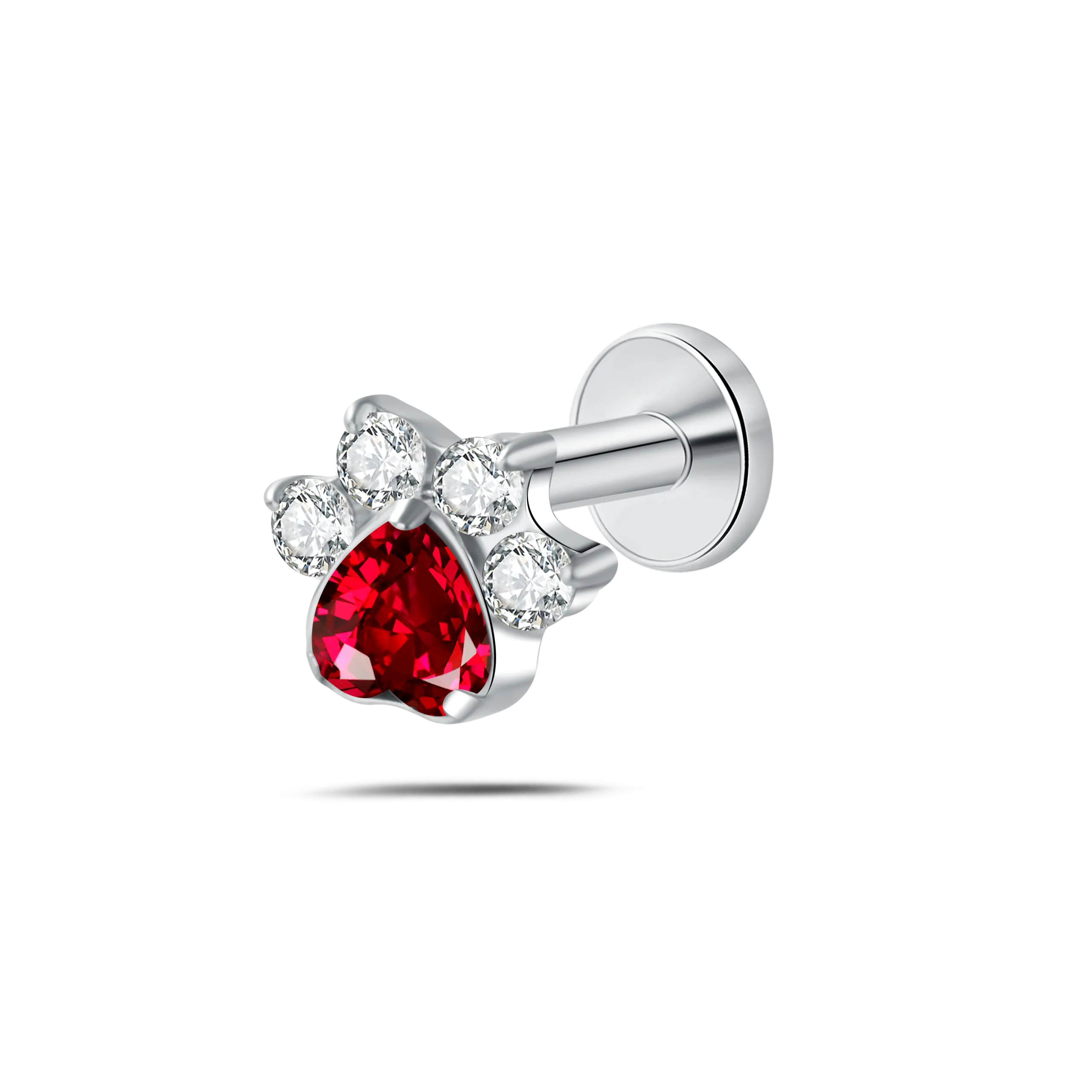 Piercing orecchio/naso/bocca zampa brillante rossa in argento