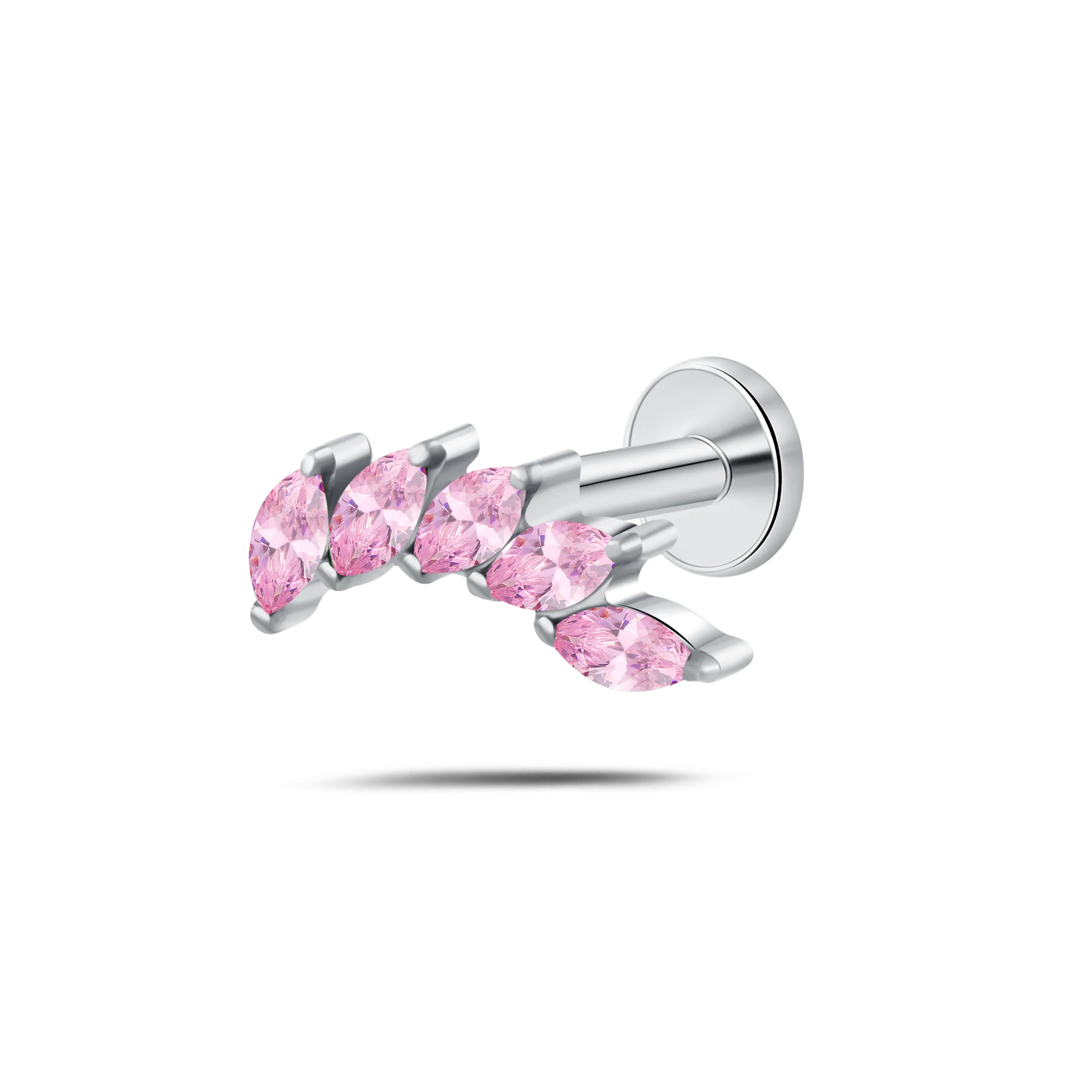 Piercing orecchio/naso foglia di cristallo rosa in argento