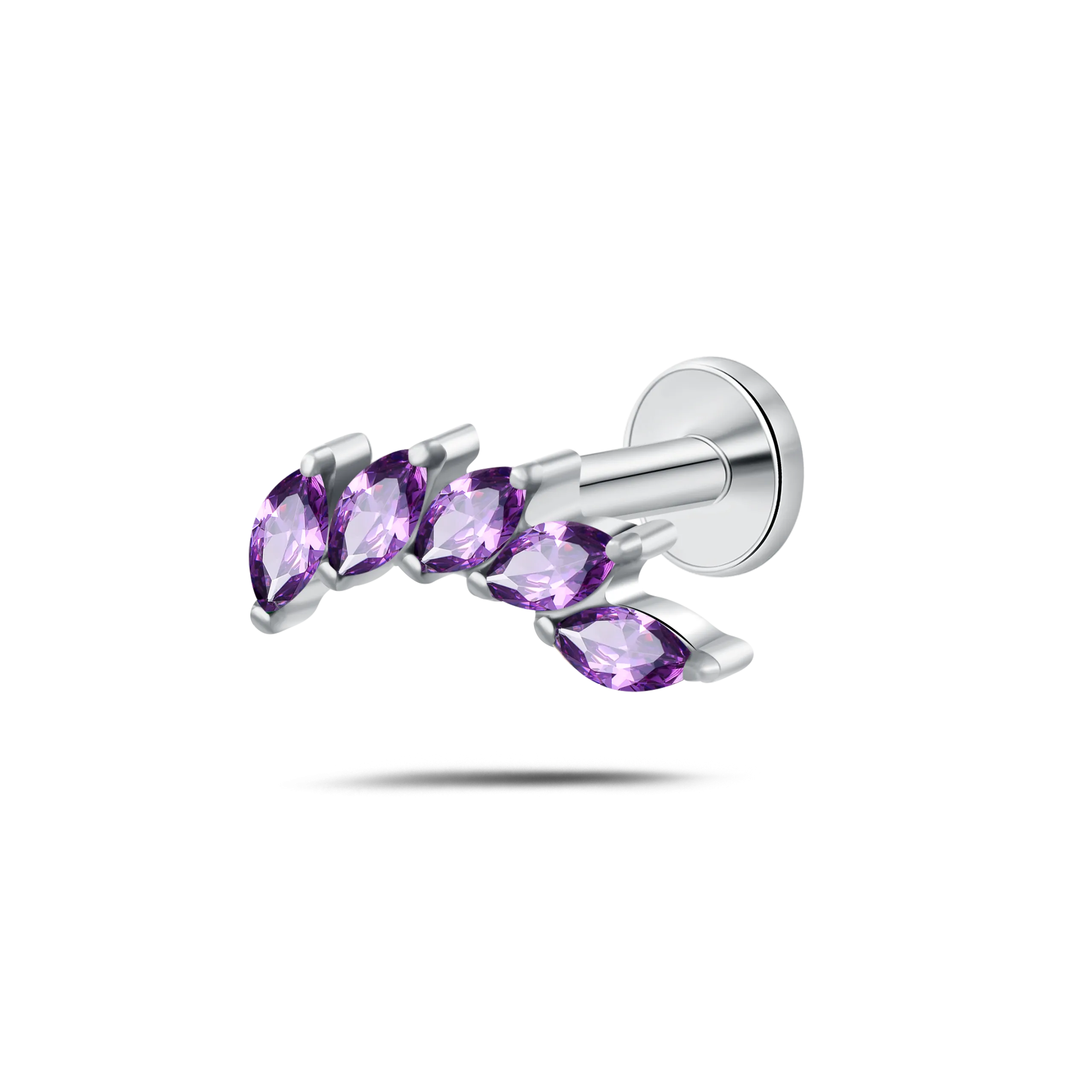 Piercing orecchio/naso foglia di cristallo viola in argento