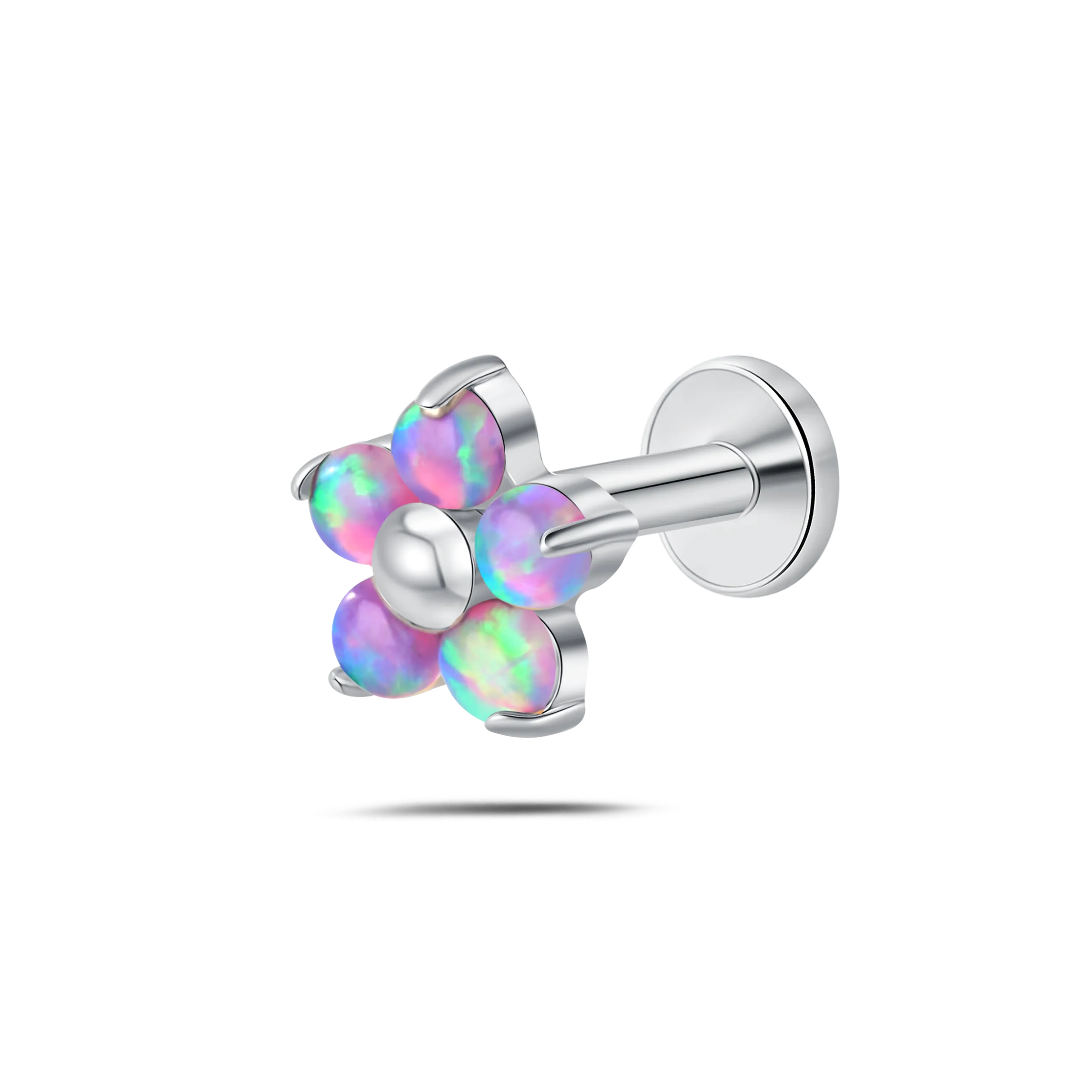 Piercing orecchio/naso/bocca fiore violetta viola opale in argento