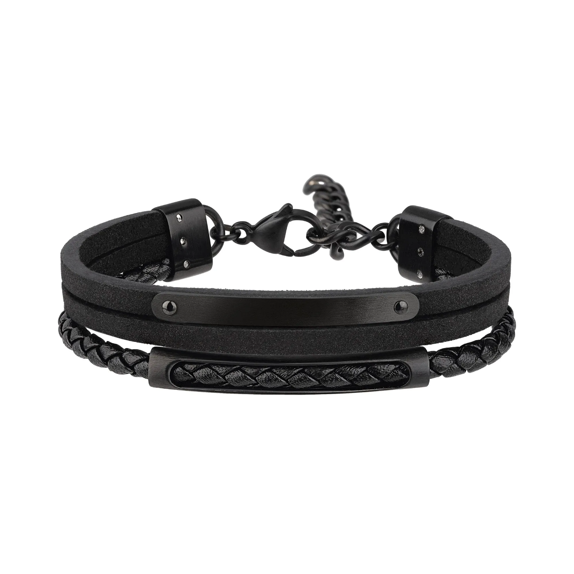 B MIX BRACCIALE IN PELLE NERA E ACCAIO