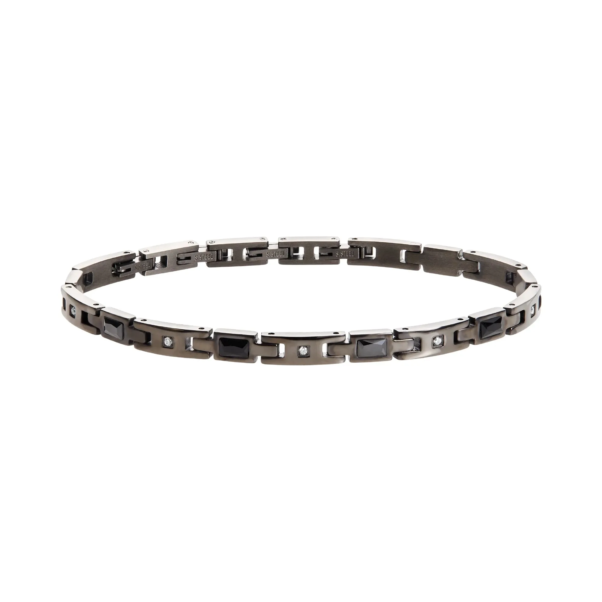 CERAMIC BRICK BRACCIALE IN ACCIAIO IP GUN E CERAMICA CON CUBIC ZIRCONIA