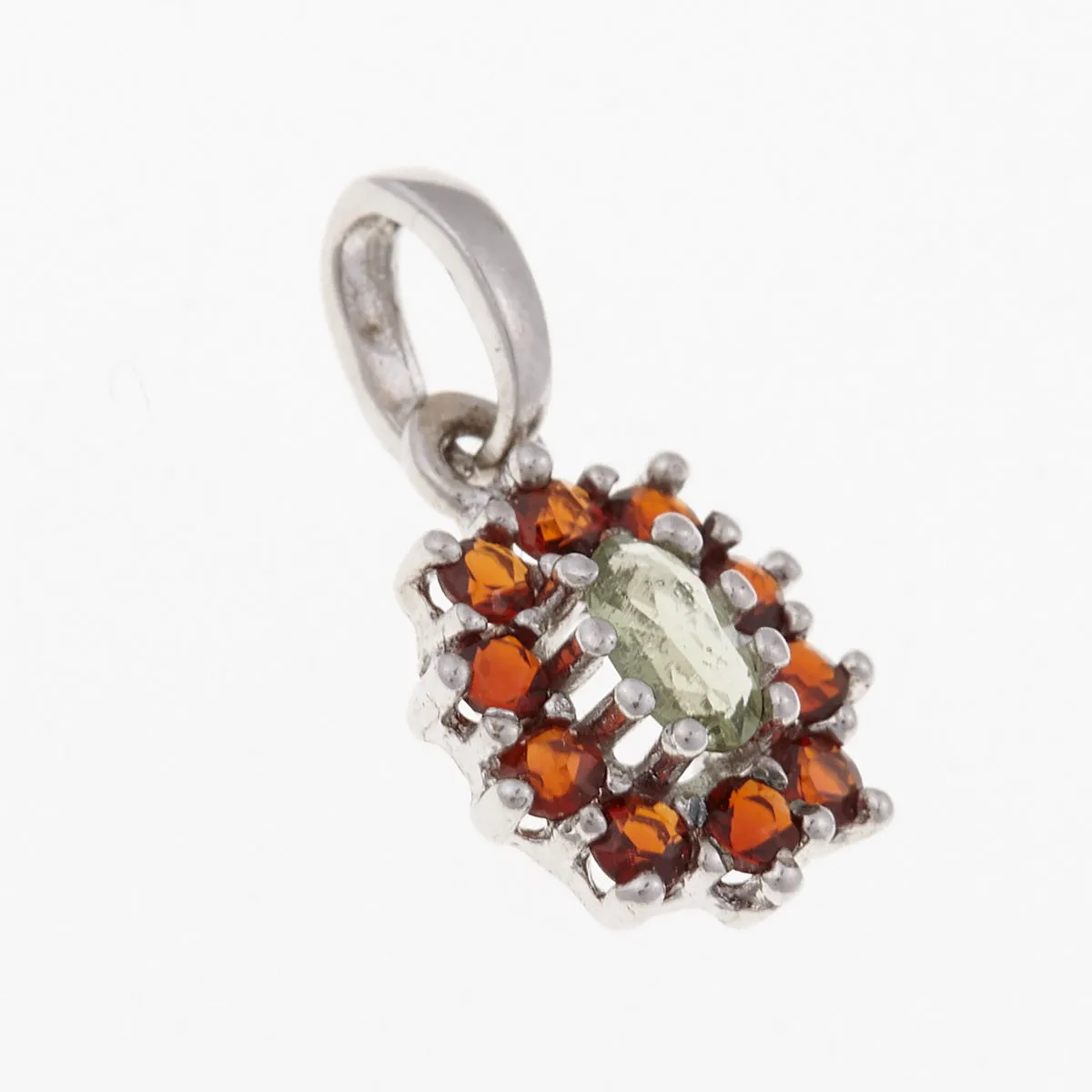 Ciondolo in argento con Moldavite e Granati 045