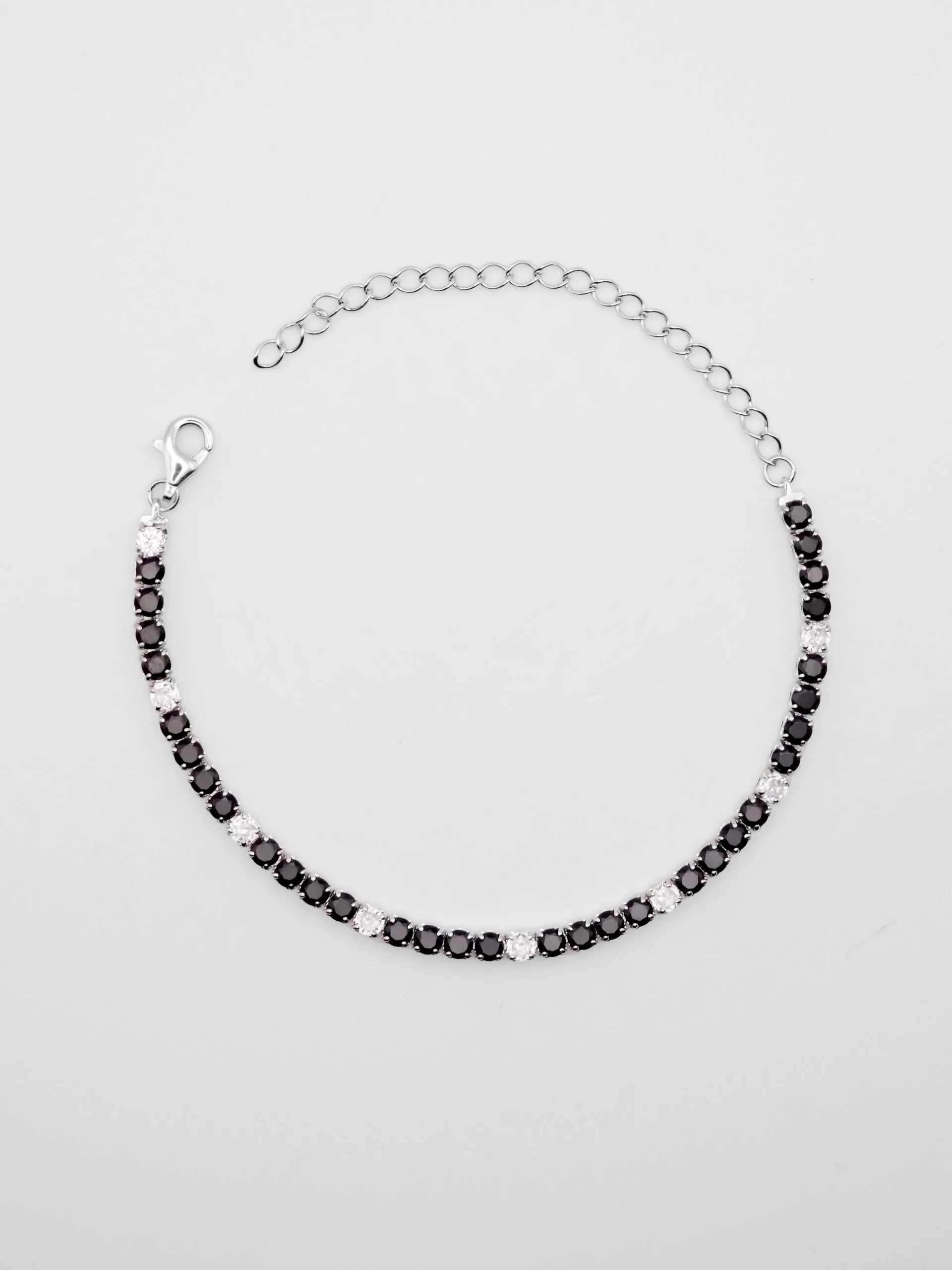 Bracciale Tennis 3mm Argento con Zirconi Bianchi e Neri