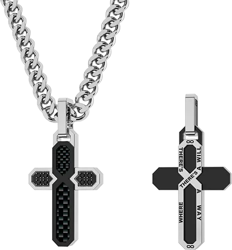 Catena con croce acciaio pvd fibra di carbonio e spinello nero