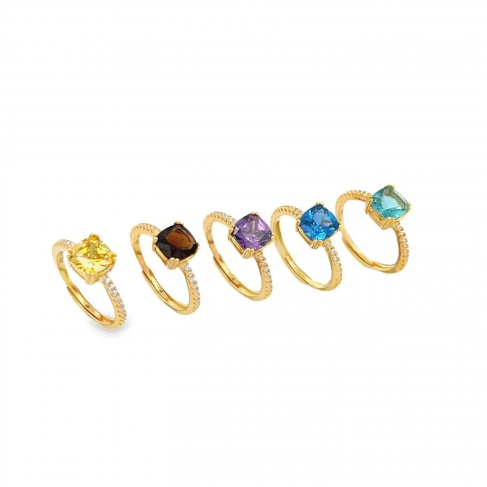 925 Silver Midi Square Stone Rings - Elegant and Adjustable