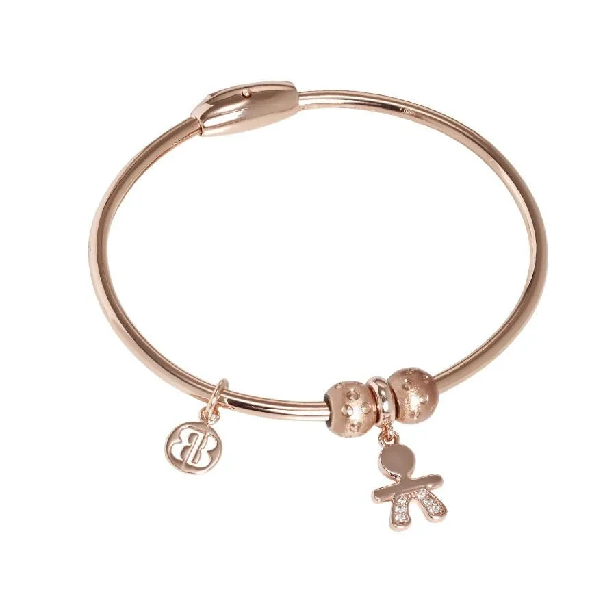 Bracciale placcato oro rosa con charm a forma di bimbo in zirconi