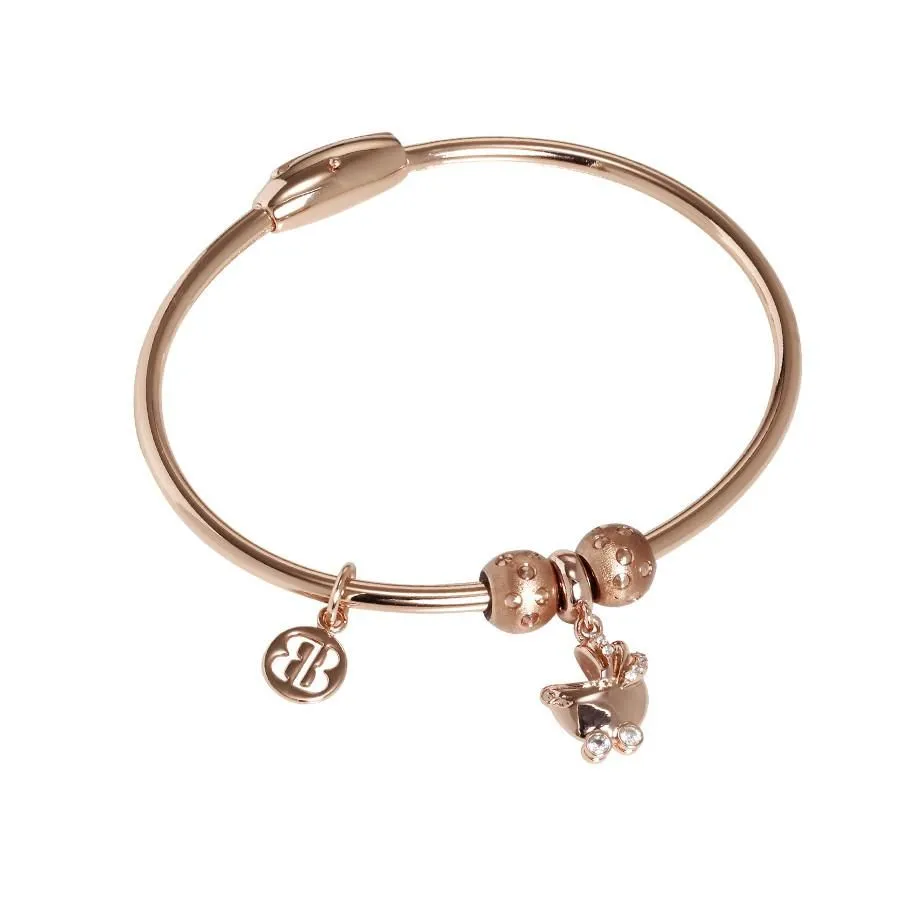 Bracciale placcato oro rosa con charm a forma di carrozzina in zirconi