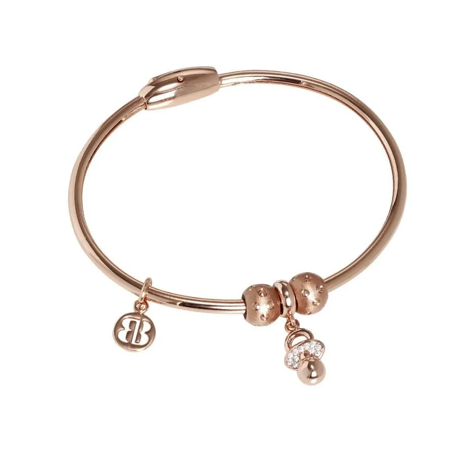 Bracciale placcato oro rosa con charm a forma di ciuccio in zirconi