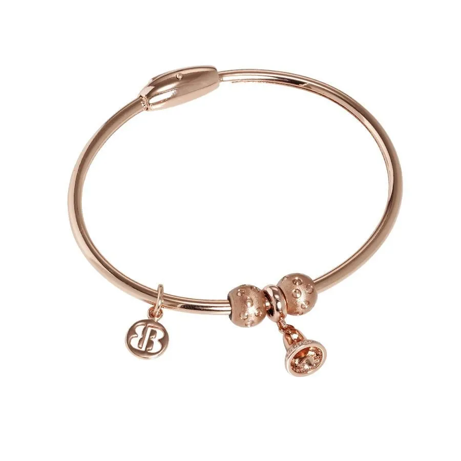 Bracciale placcato oro rosa con charm a forma di campanella in zirconi