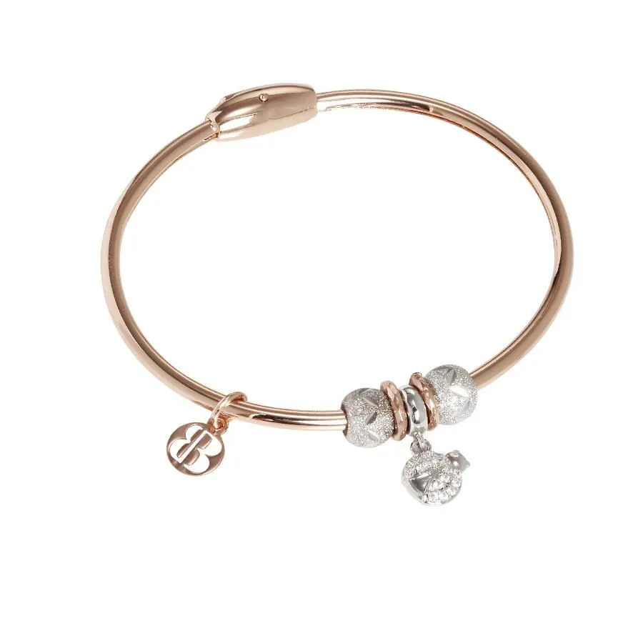 Bracciale placcato oro rosa con charm a forma di coccinella e zirconi