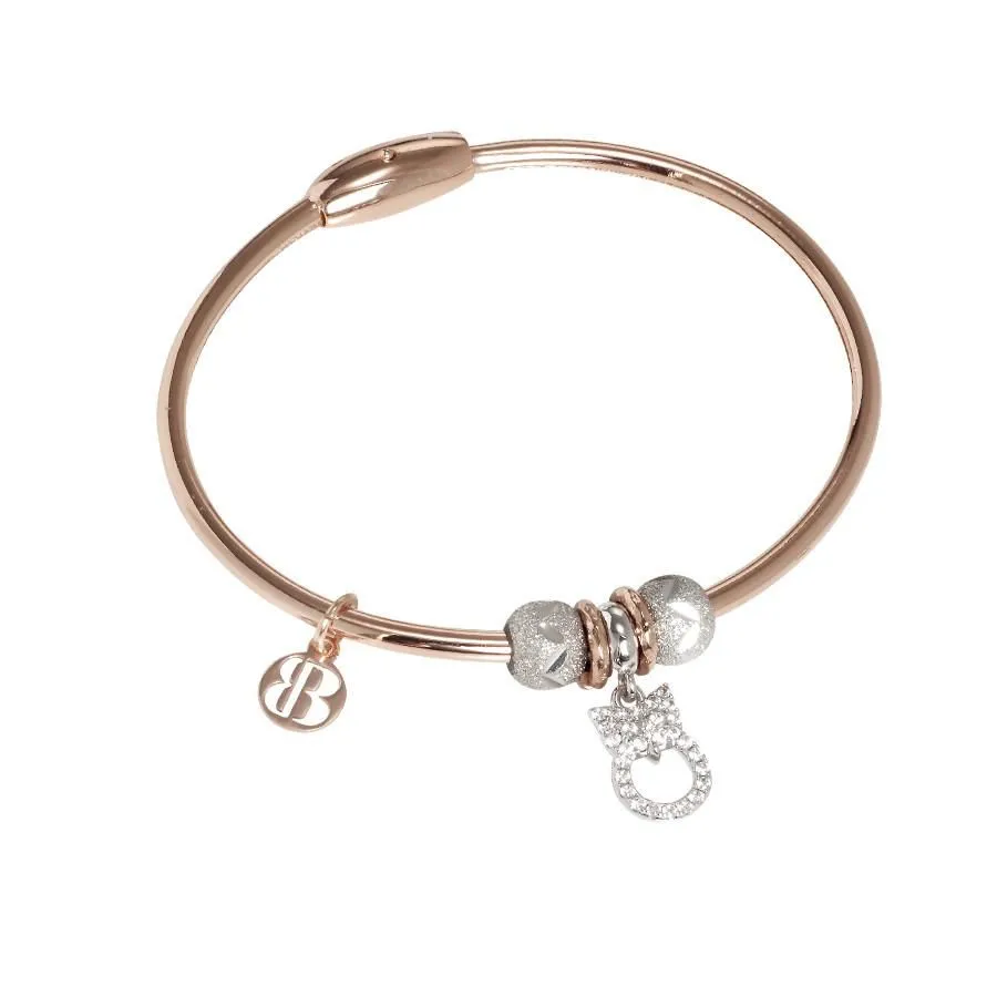Bracciale placcato oro rosa con charm a forma di gufetto e zirconi