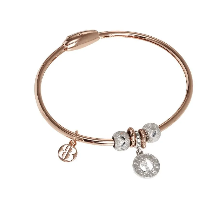 Bracciale placcato oro rosa con charm a forma di penny e zirconi
