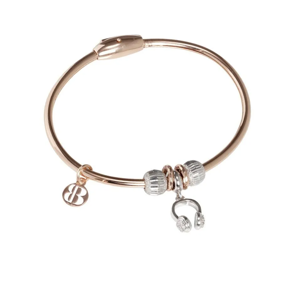 Bracciale placcato oro rosa con charm a forma di cuffie