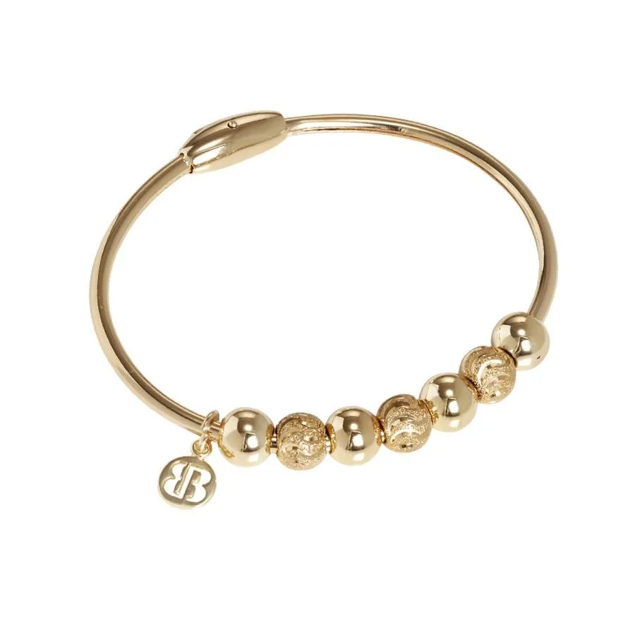 Bracciale placcato oro giallo con sfere lisce e diamantate effetto onda