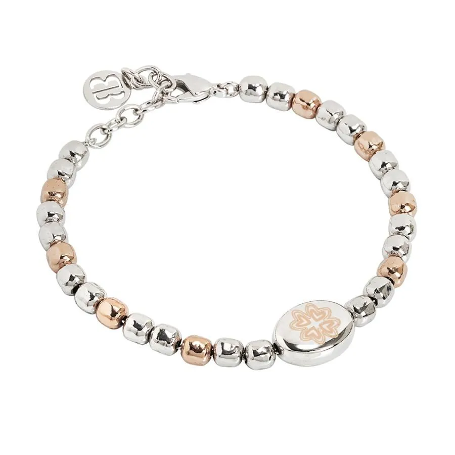 Bracciale beads bicolor con quadrifoglio laserato