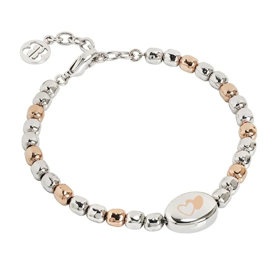 Bracciale beads bicolor con doppio cuore laserato