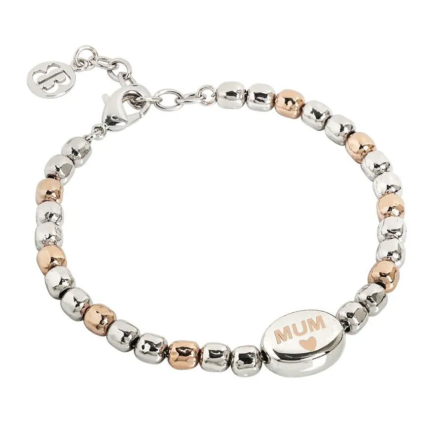 Bracciale beads bicolor con scritta "Mum" laserata