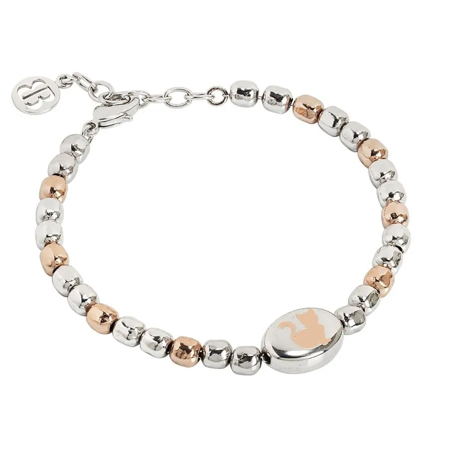 Bracciale beads bicolor con gatto laserato