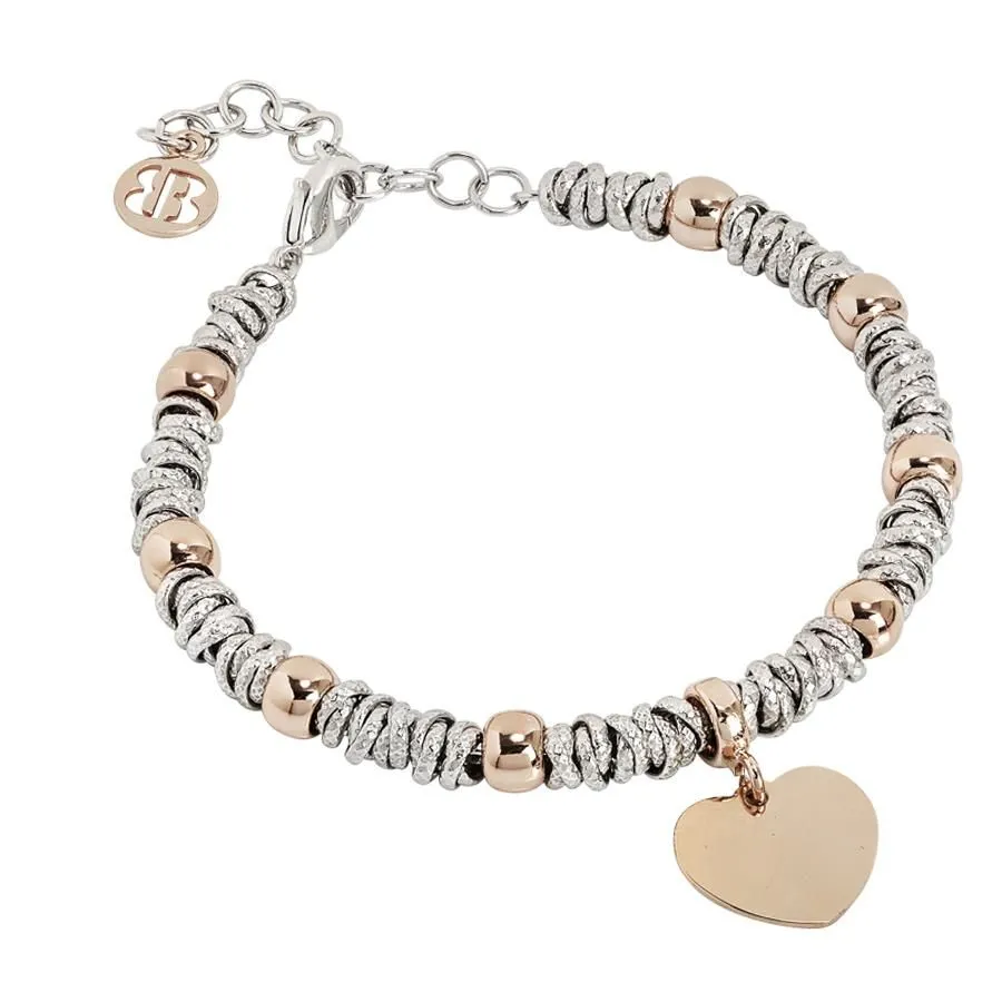 Bracciale  bicolor con cuore rosato