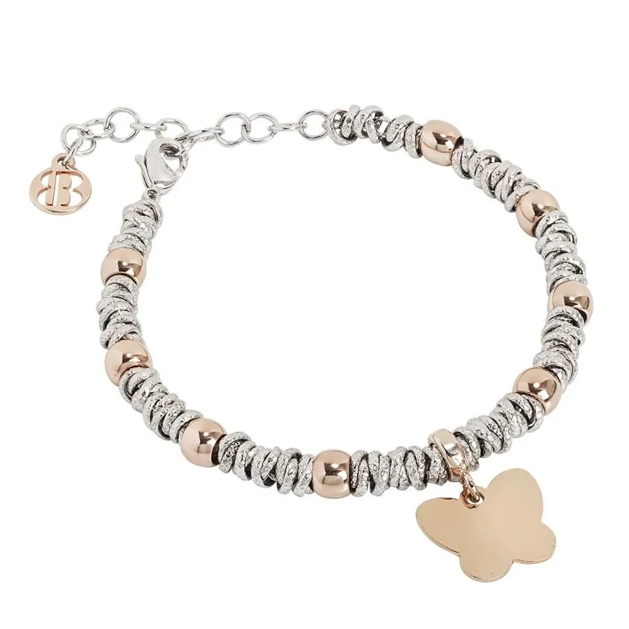 Bracciale  bicolor con farfalla rosata