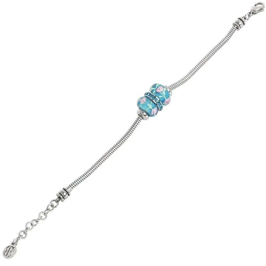 Bracciale morbido con murrine celesti e strass