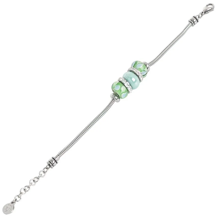 Bracciale morbido con passante in ceramica verde, murrine e strass
