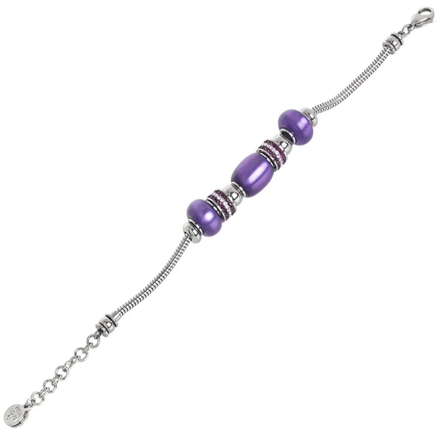 Bracciale morbido con passanti in resina polaris viola e strass