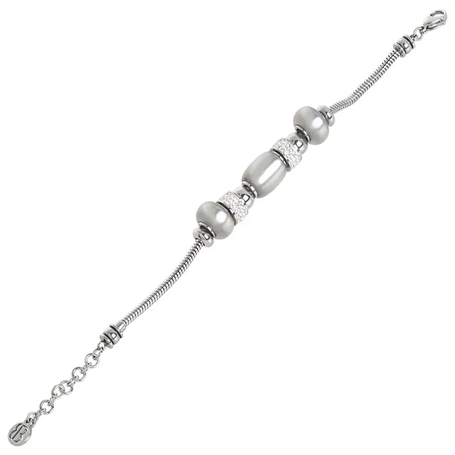 Bracciale morbido con passanti in resina polaris grigia e strass