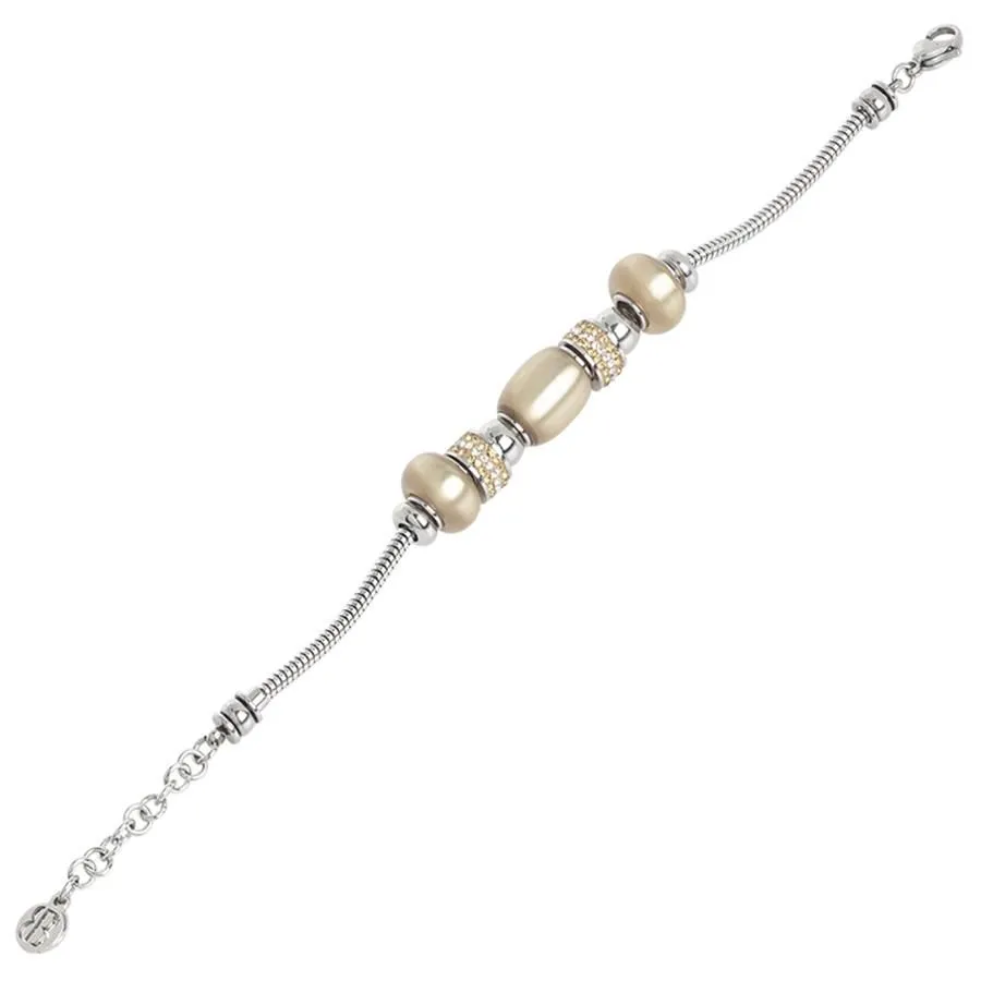 Bracciale morbido con passanti in resina polaris crema e strass