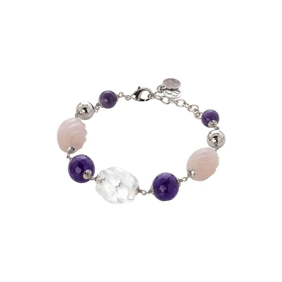 Bracciale  con ametista, quarzo rosa torchon e cristallo di rocca