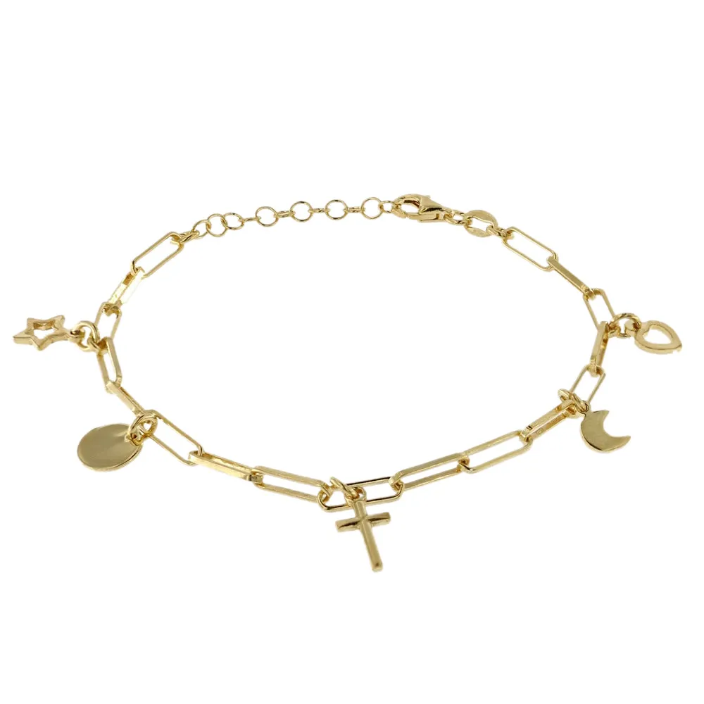 Bracciale a Catena con Pendenti in Argento 925 Placcato Oro