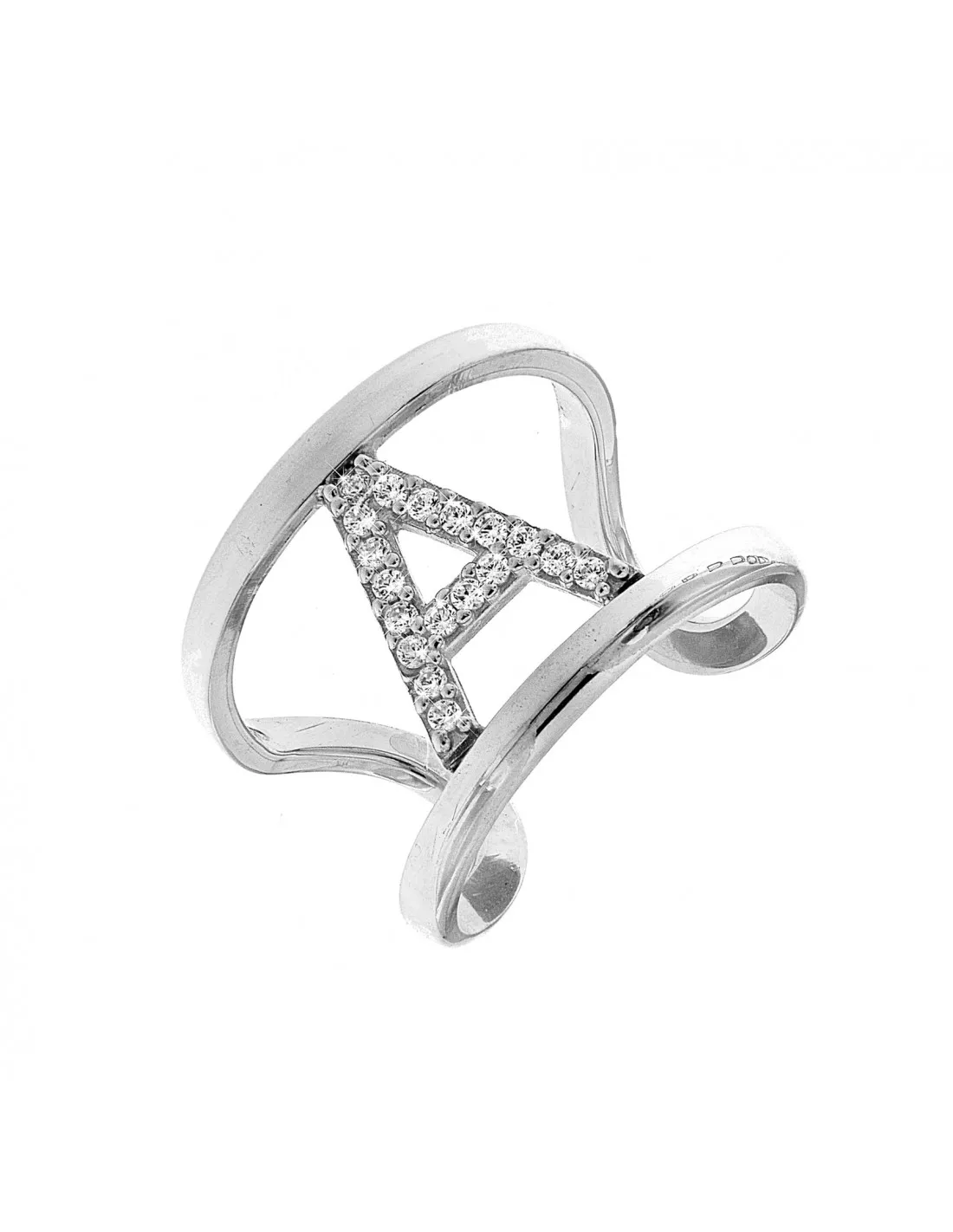 ANELLO A FASCIA IN ARGENTO CON INIZIALE ZIRCONATA NELLE VARIANTI RODIATO BIANCO O DORATO GIALLO Materiale Argento 925‰ rodiato Iniziale A