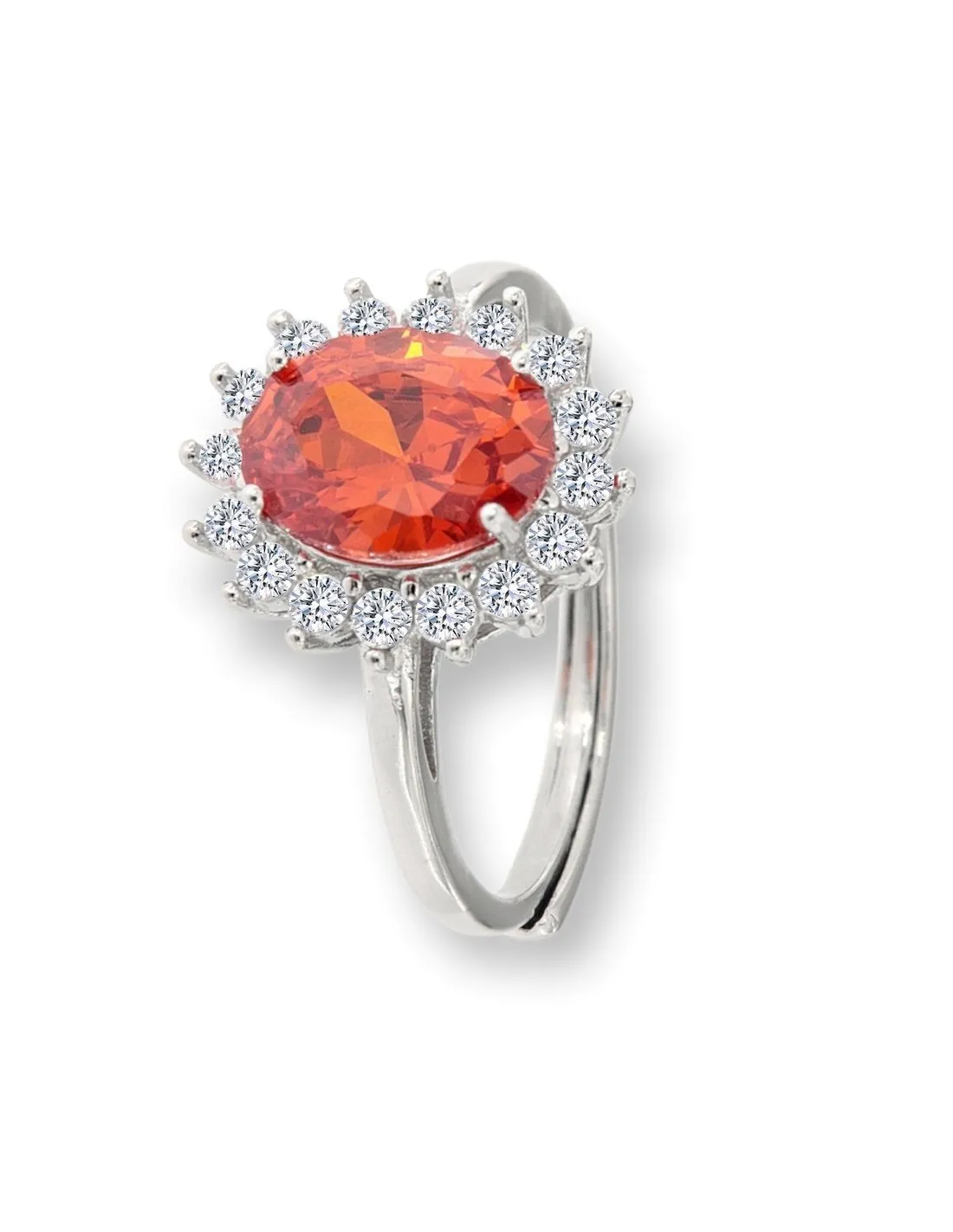 Anello Argento Rodiato Principessa Arancione 9x7MM