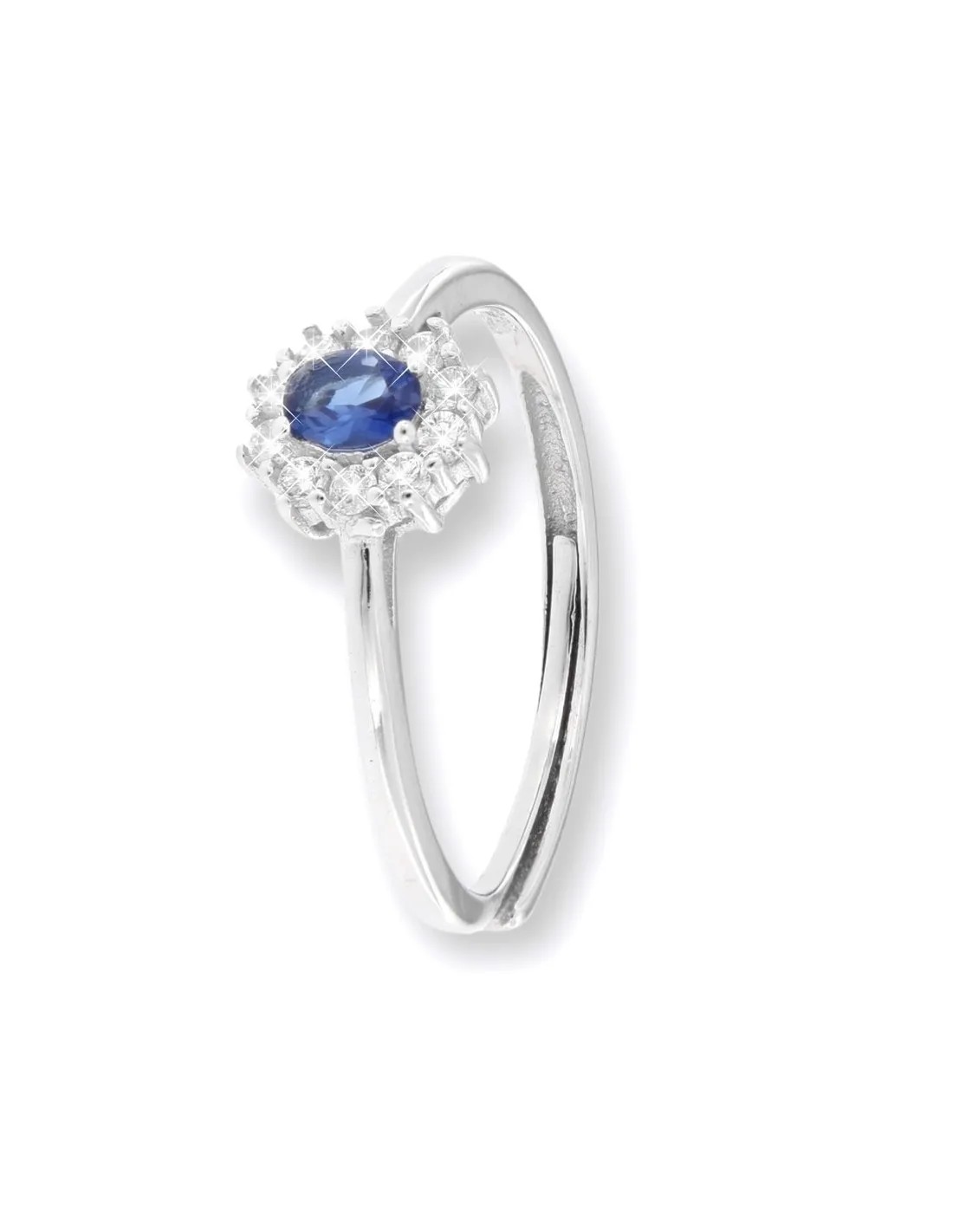 Anello Argento Rodiato Principessa Blu 4x3MM