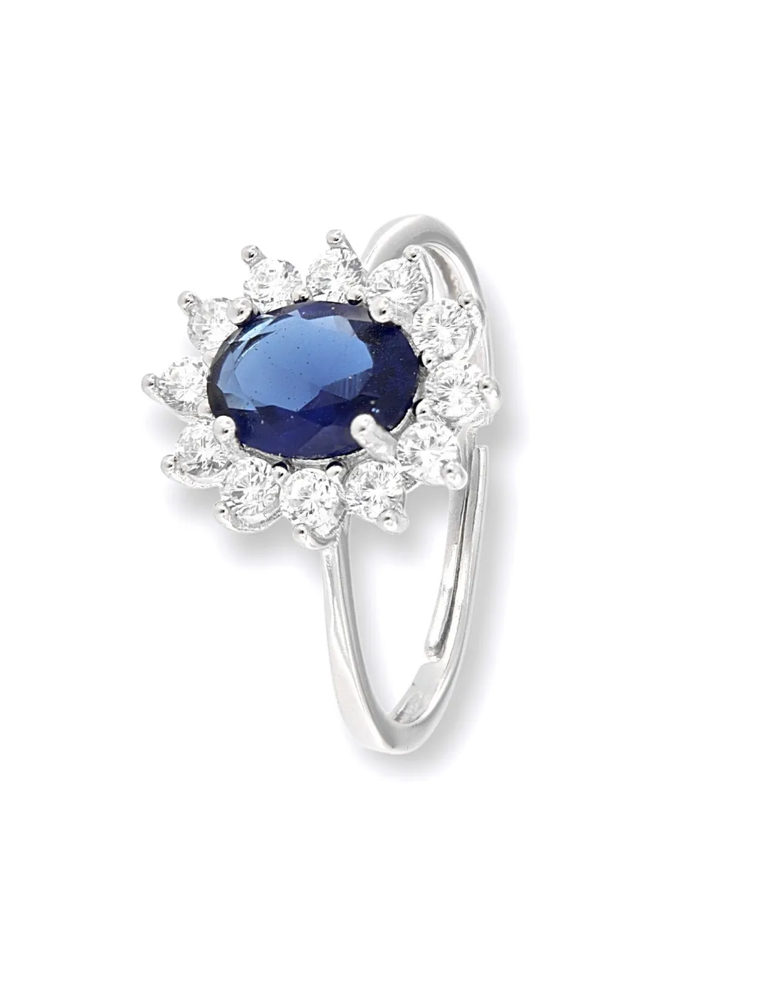 Anello Argento Rodiato Principessa Blu 8x6MM