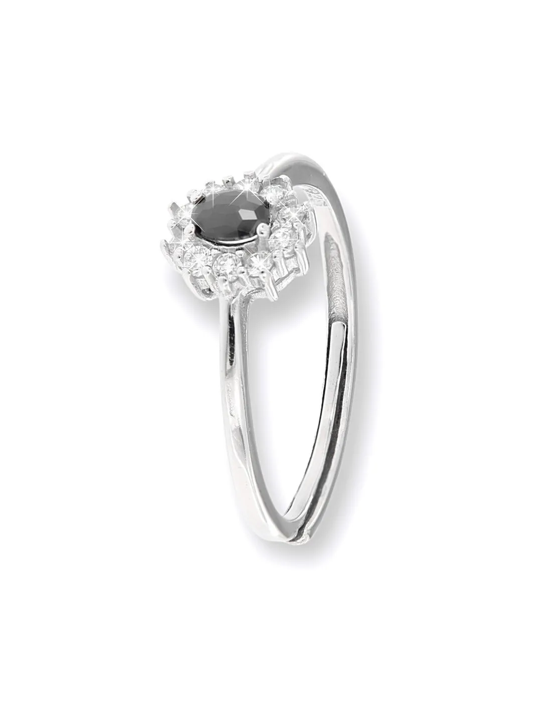 Anello Argento Rodiato Principessa Nera 4x3MM