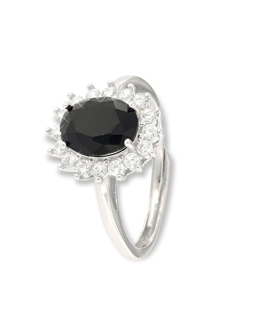 Anello Argento Rodiato Principessa Nera 9x7MM