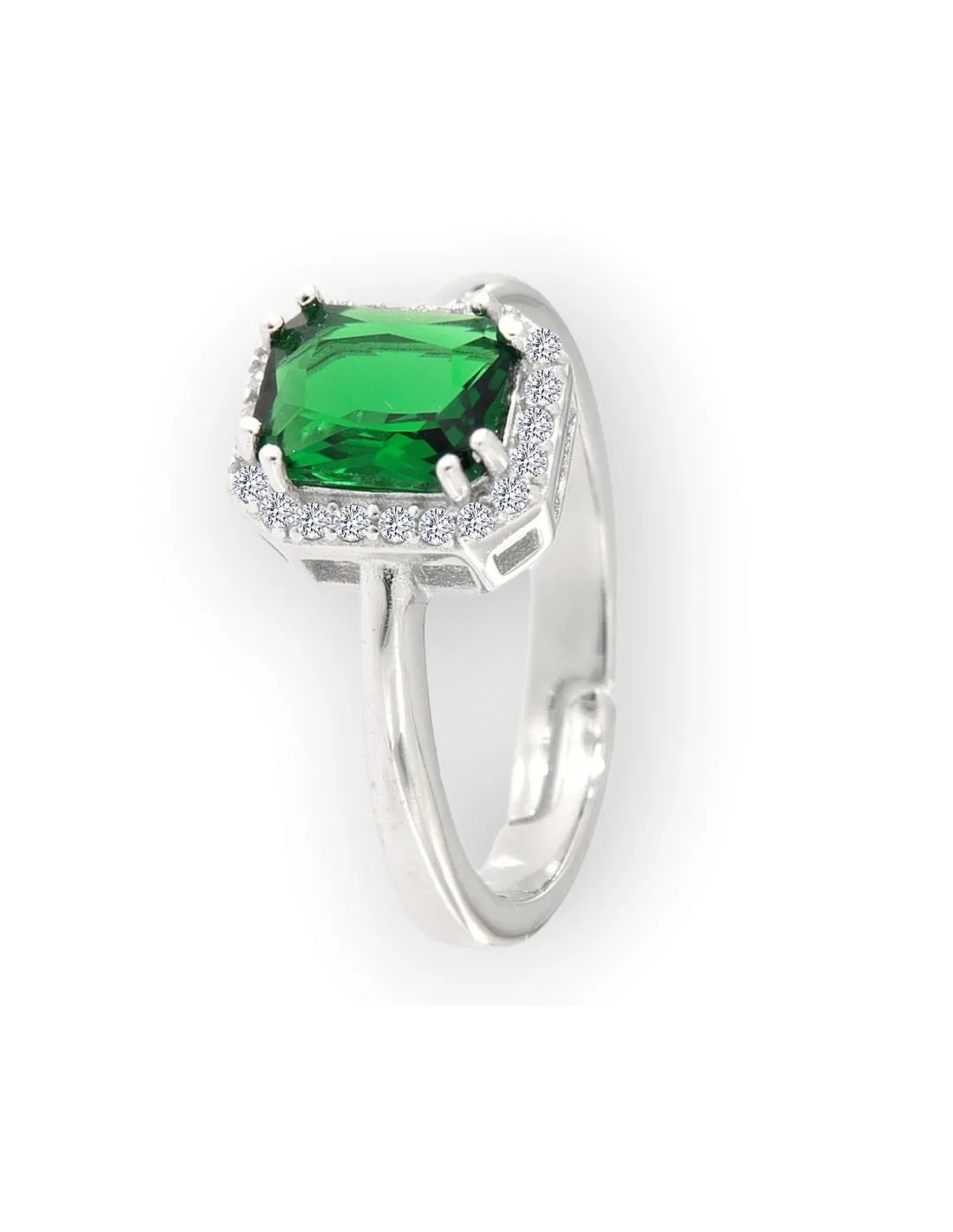 Anello Argento Rodiato Principessa Rett. Verde