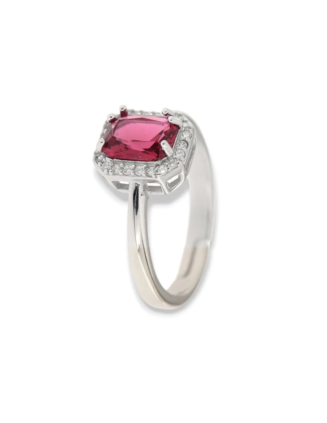Anello Argento Rodiato Principessa Rett.Rossa