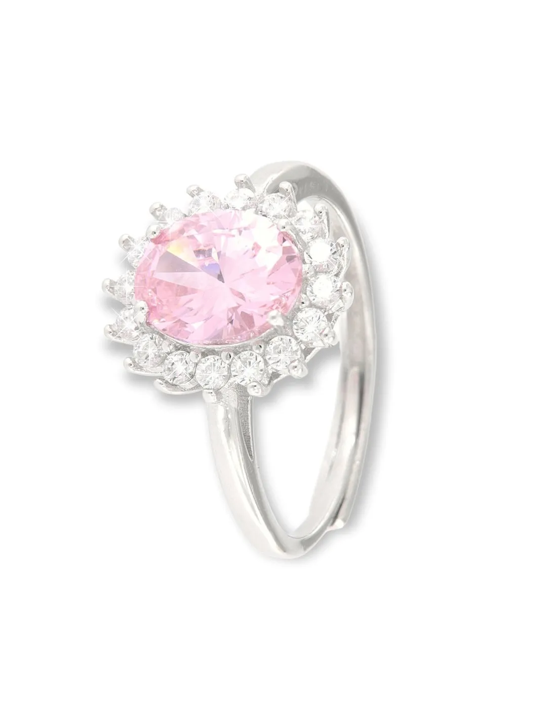 Anello Argento Rodiato Principessa Rosa 9x7MM
