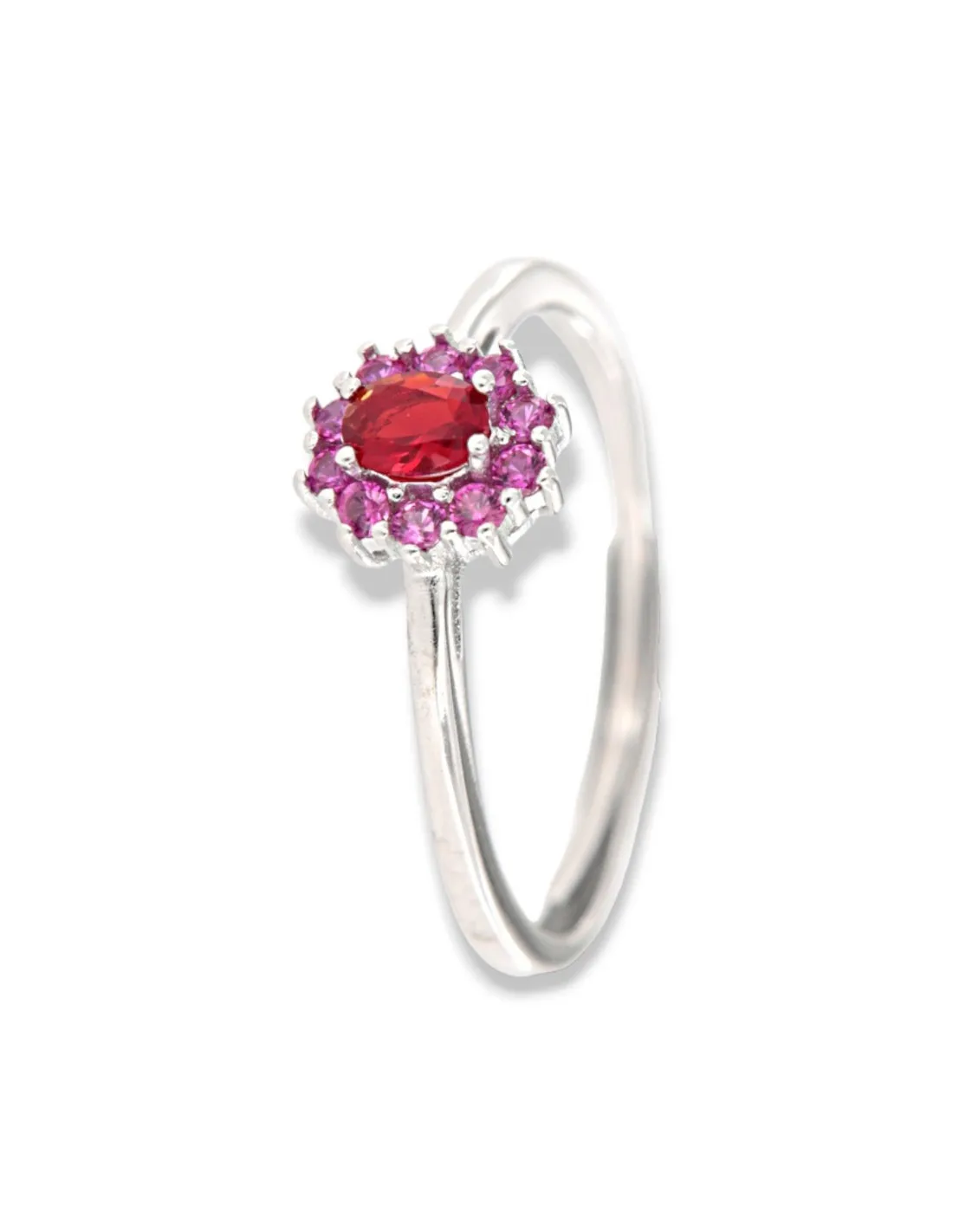 Anello Argento Rodiato Principessa Rossa Zirconi Laterali Viola