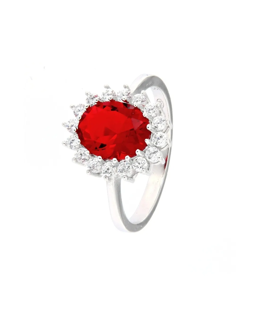 ANELLO ARGENTO RODIATO PRINCIPESSA ROSSO 9X7 MM