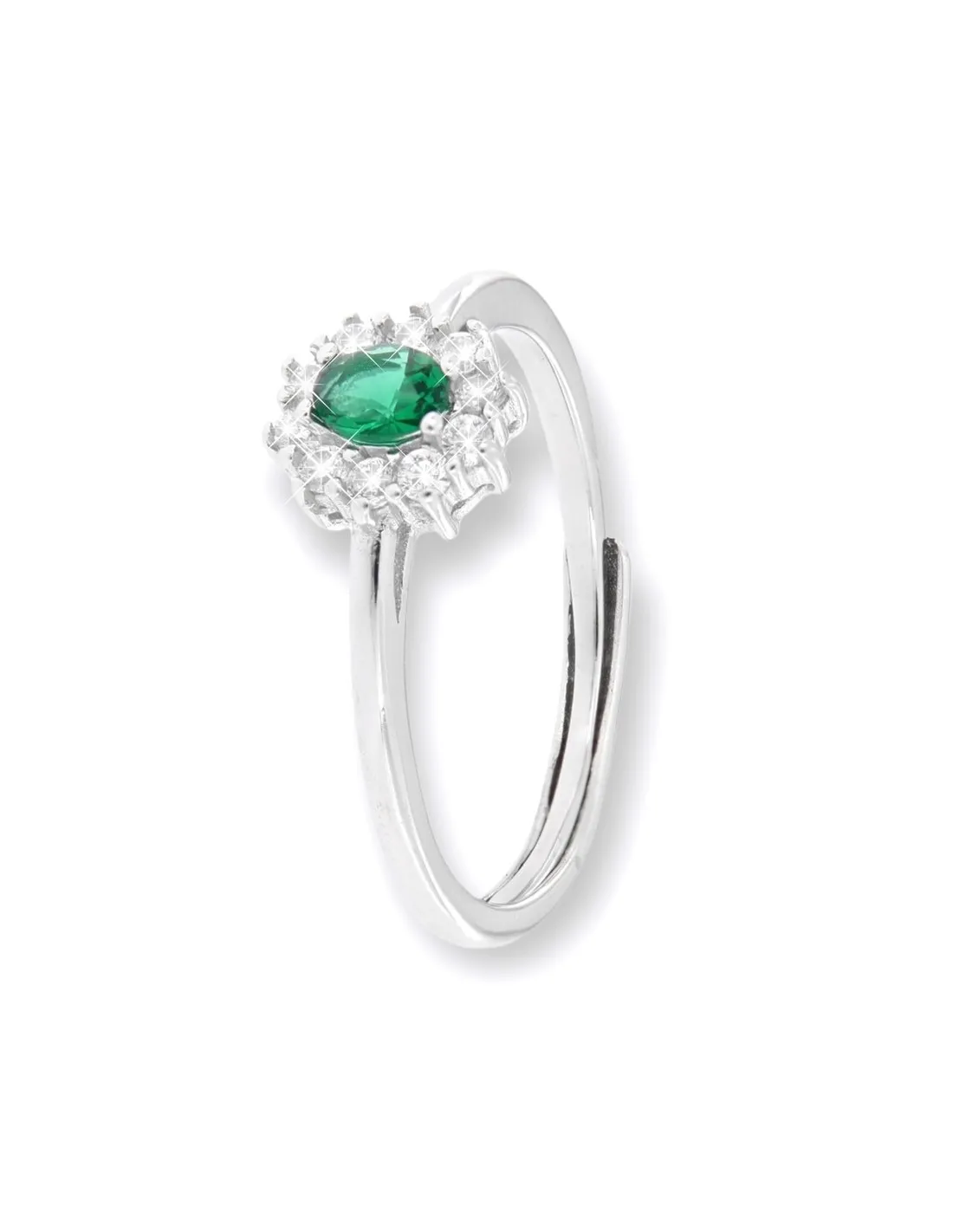 Anello Argento Rodiato Principessa Verde 4x3MM