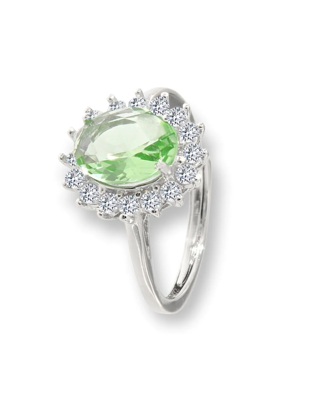 Anello Argento Rodiato Principessa Verde Mela 9x7