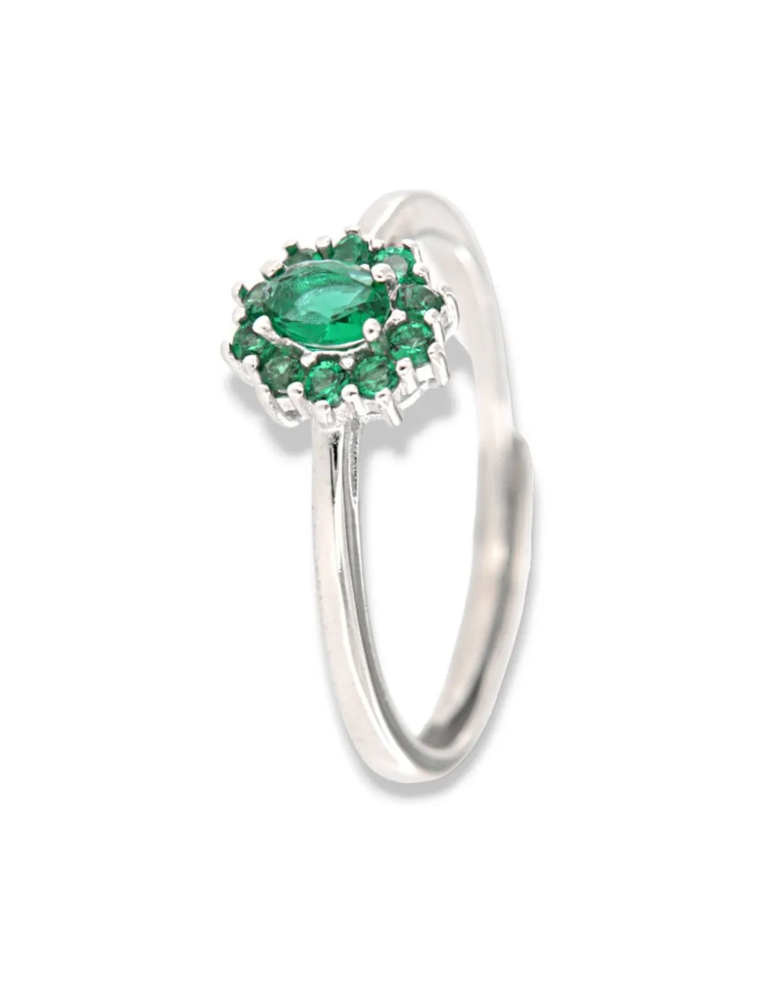 Anello Argento Rodiato Principessa Verde Zirconi Laterali Verdi