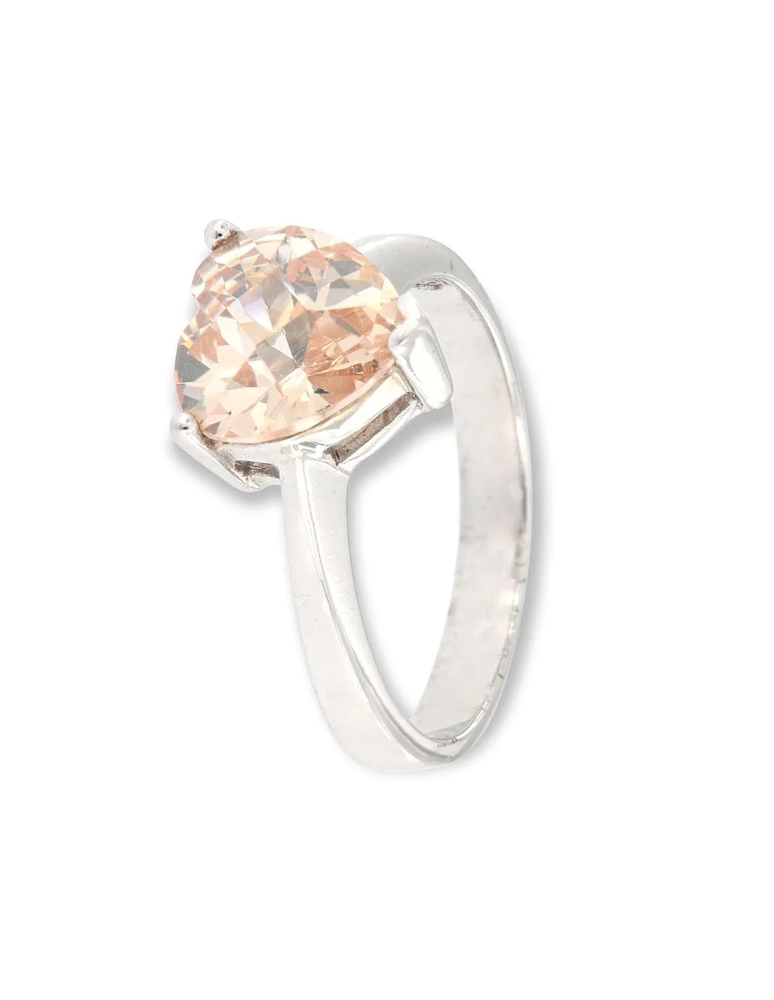 Anello Argento Rodiato Solitario Cuore Zircone